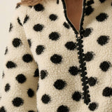 Polka Dot Fleece Crochet-Trim Half-Zip Pullover Jacket