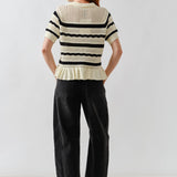 MAT3313 OPENKNIT RUFFLE HEM STRIPE SWEATER