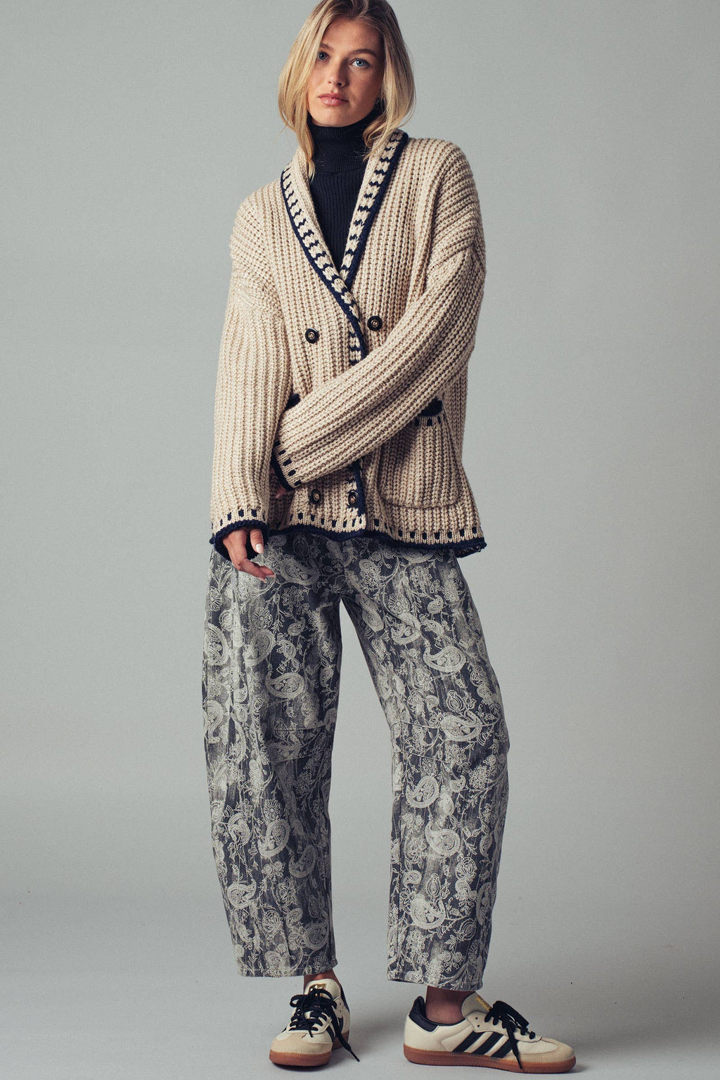 Chunky Knit Oversized Contrast Cardigan