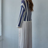 W2481 | Knit Sweater Cotton Acrylic Crochet Striped Top