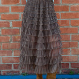 Plaid Mesh Ruffle Maxi Skirt - RS1106