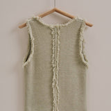 Frayed Trim Textured Knit Sleeveless Top