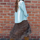 Plaid Mesh Ruffle Maxi Skirt - RS1106