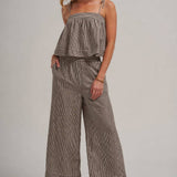 STRIPED TWO PIECE SET WITH FLOWY CAMI TOP AND WIDE LEG PANTS