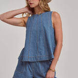 SLEEVELESS DENIM TOP AND MATCHING SHORTS SET