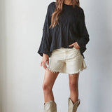 Quarter Sleeve Loose Cable Knit Sweater
