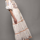 Embroidered Balloon Sleeve Midi Dress