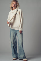 Detachable Scarf Ribbed Knit Sweater Top