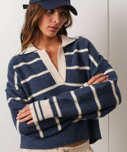 Marina Navy Blue V-Neck Pullover