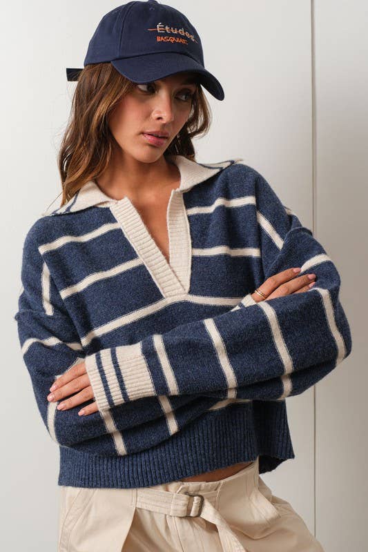 Marina Navy Blue V-Neck Pullover