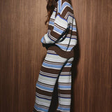 CREW NECK MULTI STRIPE SWEATER WITH WIDE LEG PANTS