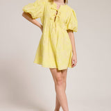 Palm Print Puff Sleeve Tie Front Mini Dress