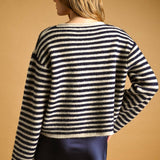 J7562   STRIPED BUTTON FRONT SWEATER CARDIGAN
