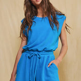 Keyhole Back Drawstring Waistband Romper