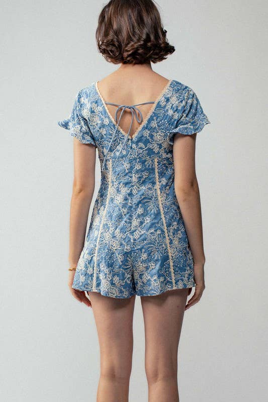 Embroidered Flutter Sleeve Romper