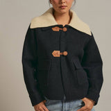 Toggle Front Knit Jacket With Contrast Collar