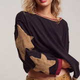 Raw Seam Star Patch Slouchy Knit Top