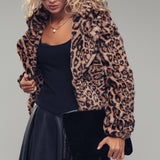 Cropped Faux Fur Leopard Print Bomber Jacket