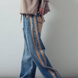 Wide-Leg Utility Stripe Denim Jeans