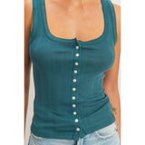 Pointelle Button Front Scoop Neck Tank Top