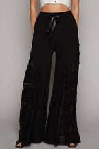 Lace Contrast Wide Leg Pants