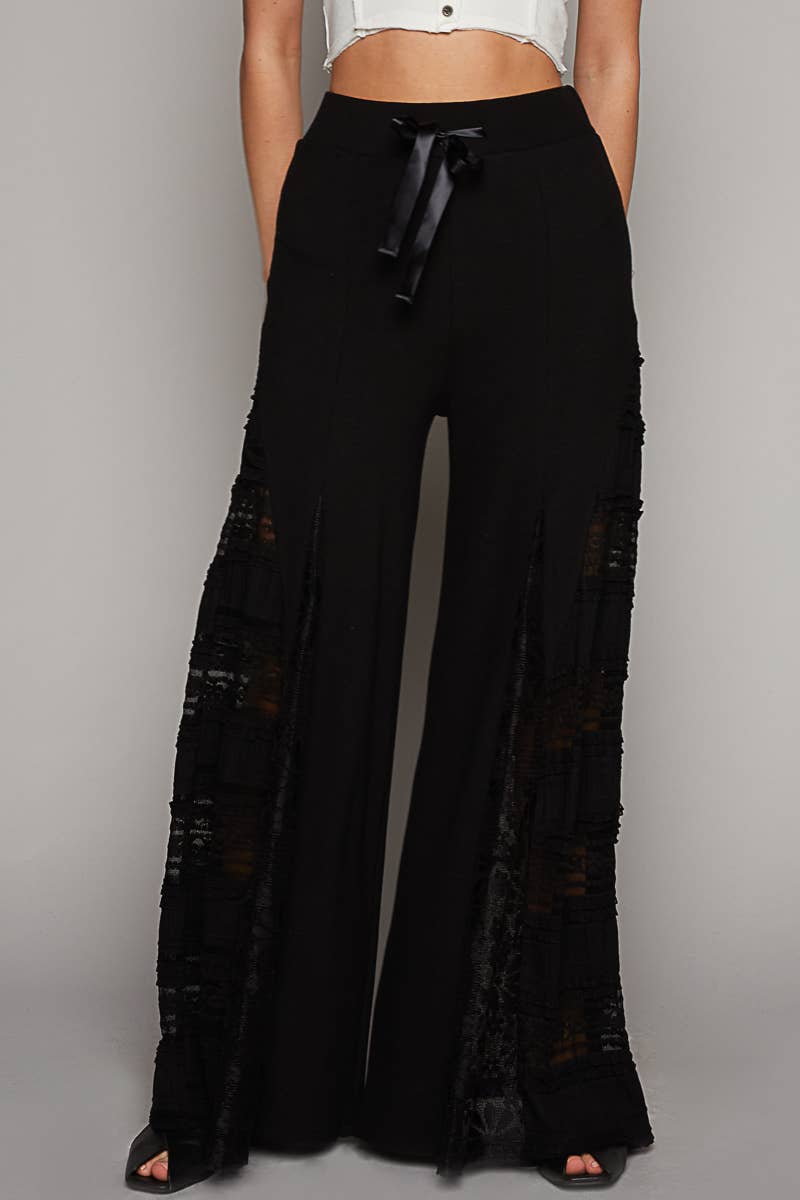 Lace Contrast Wide Leg Pants