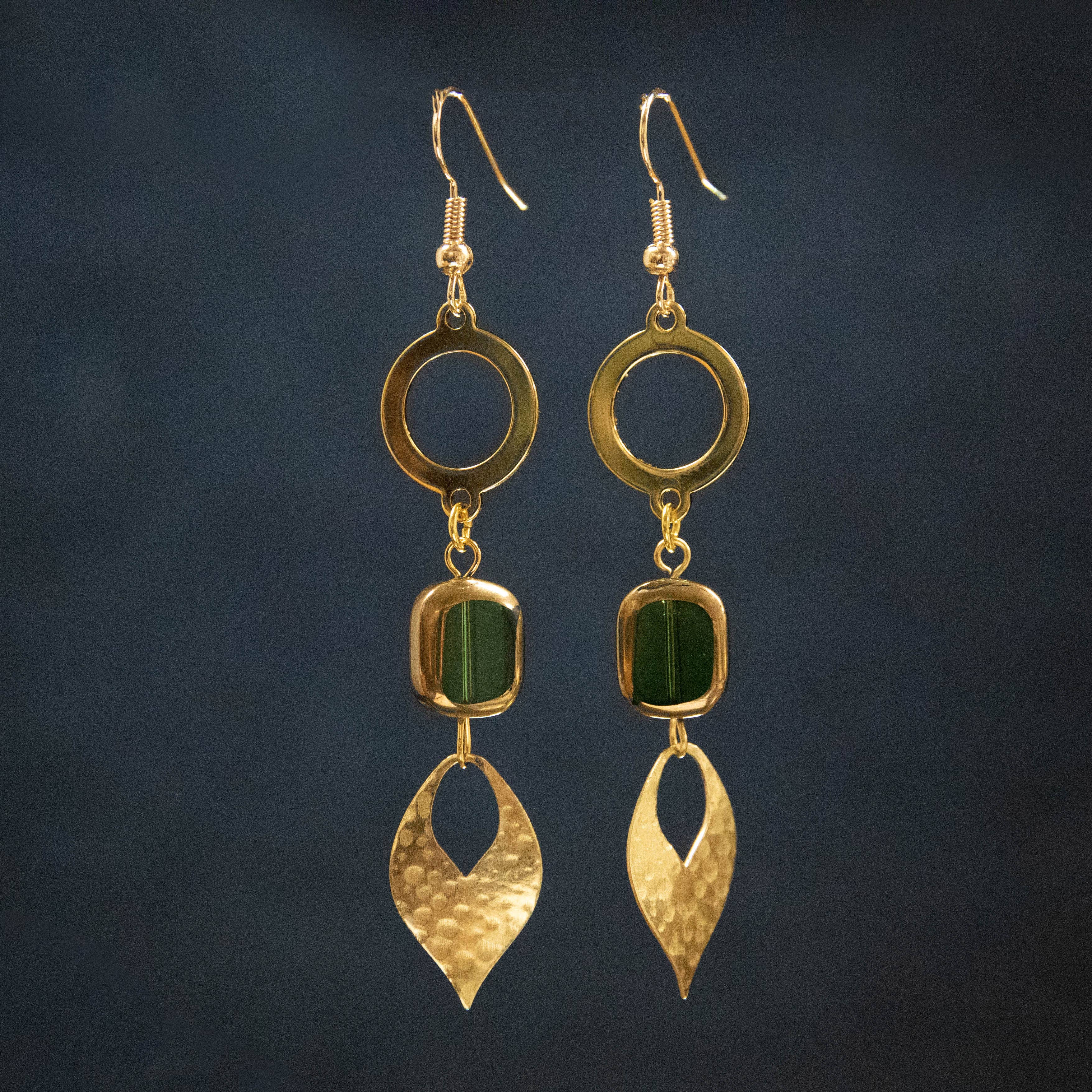Hammered Gilded Green Earrings