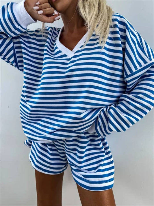 Striped Oversized Sweatshirt & Shorts Set