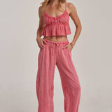 MINERAL WASHED GAUZE CAMI TOP AND BARREL PANTS CASUAL SET