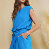 Keyhole Back Drawstring Waistband Romper