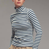 Striped Turtleneck Knit Top