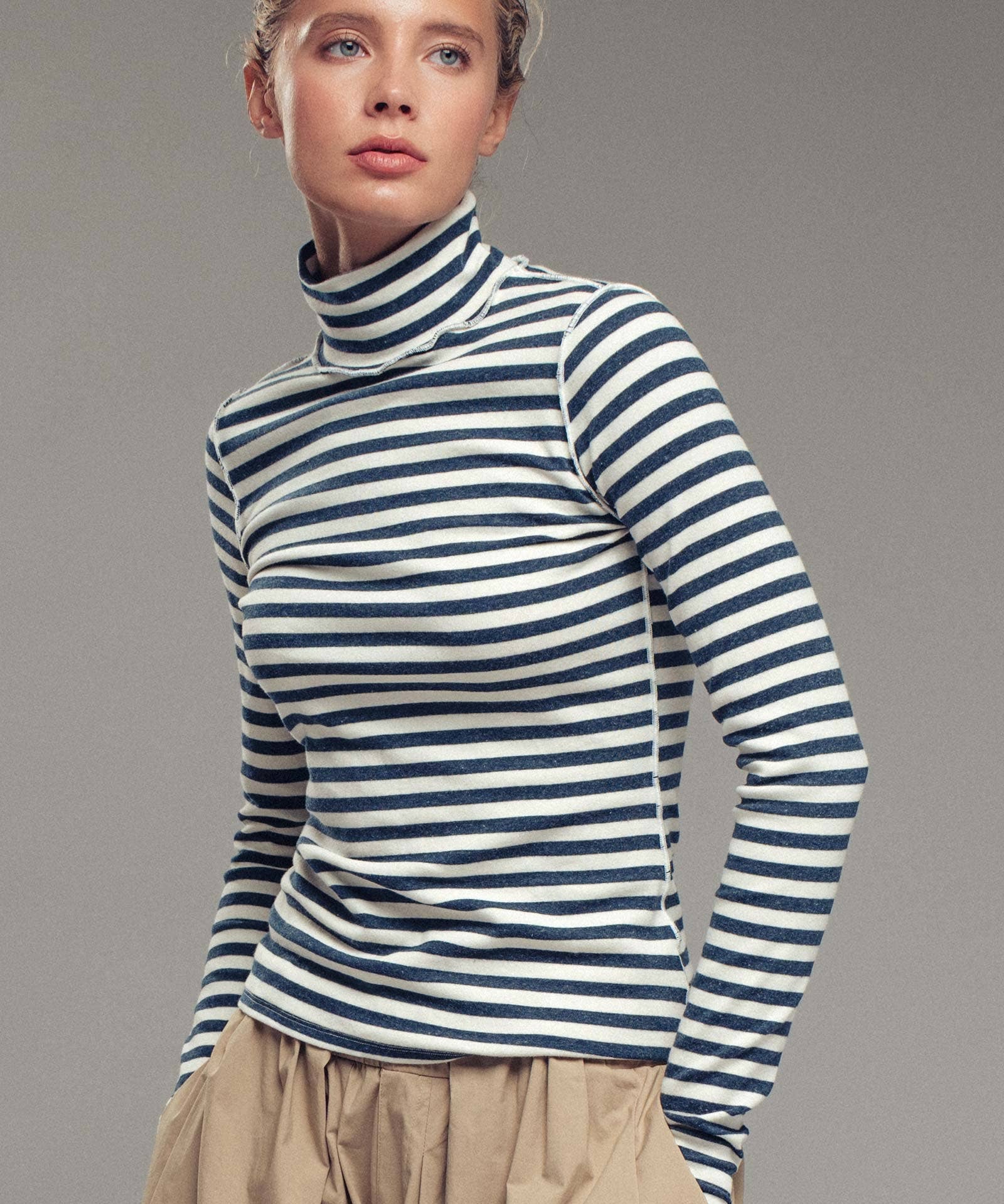 Striped Turtleneck Knit Top