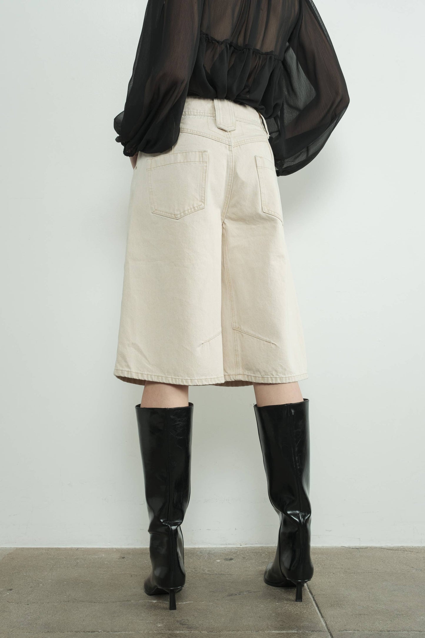Denim Bermuda Shorts with Yoke Seam