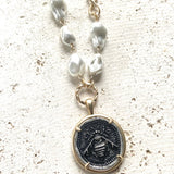 Vintage Bee Coin Necklace