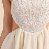 ID10176 SCALLOP APLIQUE CRISS CROSS BACK FLARE MINI DRESS