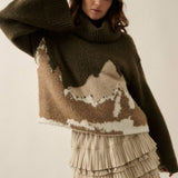 Mountains Fuzzy Jacquard-Knit Turtleneck Sweater