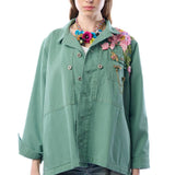 Michelle Jacket | Teal Green Embellished Floral Button Up