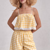 GINGHAM CHECK CROPPED CAMI TOP AND WIDE LEG PANTS SUMMER SET