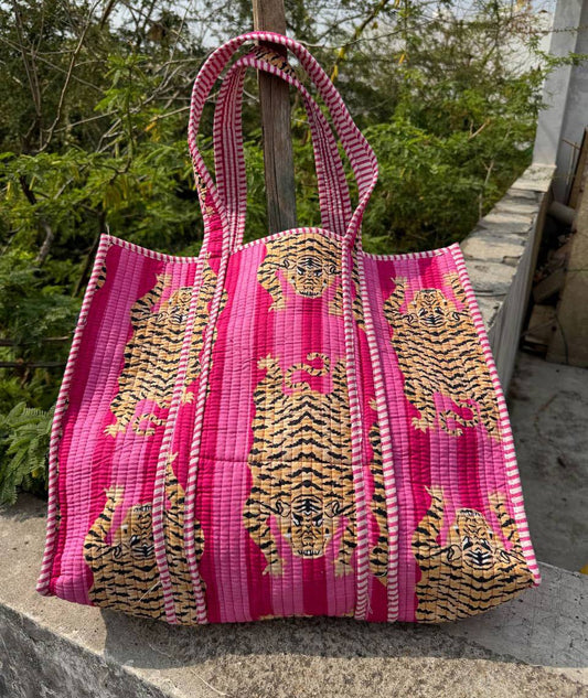 Tiger Printed Cotton Bag Quilted Tote Grocery Shopping Bags
