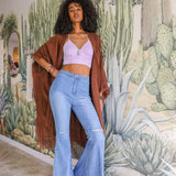 Open Work Frayed Border Bohemian Ruana