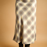 PLAID PRINTED STRETCH MAXI SKIRT