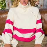 Long sleeve mock neck contrast stripe sweater top