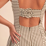 ID10390 STRIPED JUMBO BACK BUCKLE PIPING DETAIL MIDI DRESS