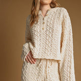 T6979ST   CABLE SWEATER HALF BUTTON UP PULLOVER TOP