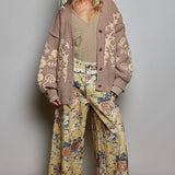 Bohemian Vintage Floral Embroidered Knit Cardigan Sweater