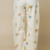 Seashell Beach Motif Print Barrel Denim Pants