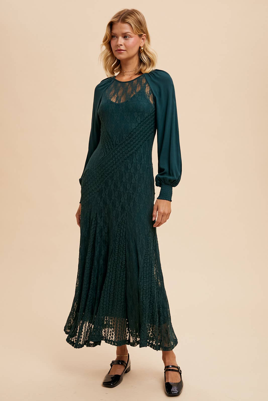 Raglan Lace Paneled Maxi Dress
