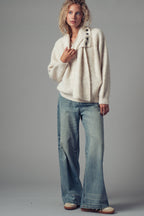 Detachable Scarf Ribbed Knit Sweater Top