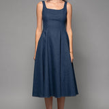 Denim A-Line Midi Dress