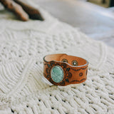 Boho Turquoise Stone Camel Leather Cuff Bracelet
